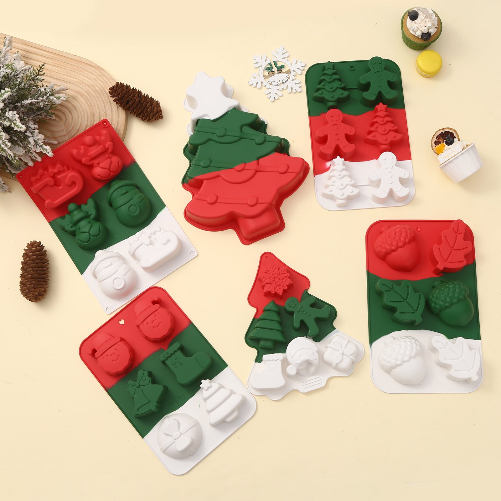Seasonal silicone molds arranged for product selection