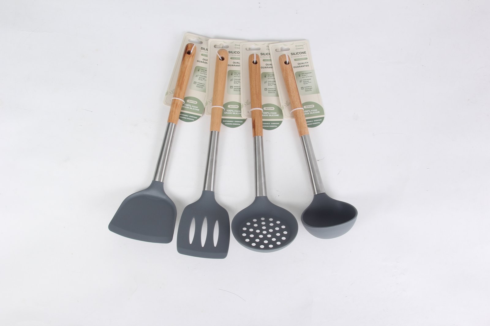 Silicone kitchen utensils with wood handles